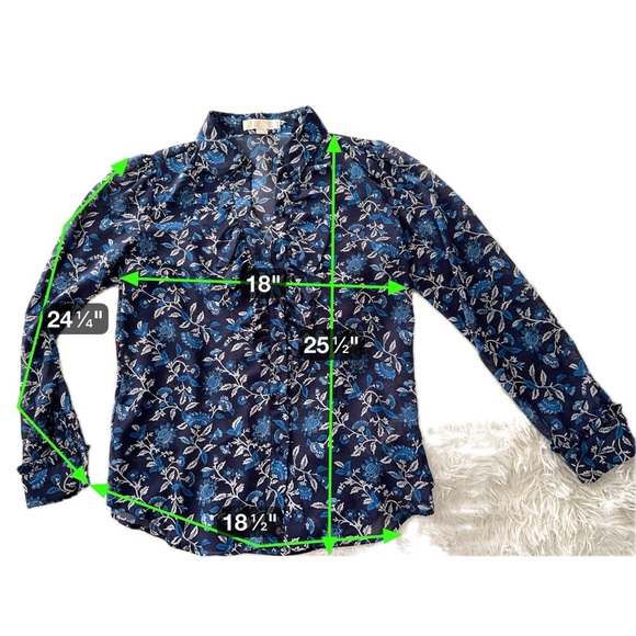 MICHAEL Michael Kors Navy Floral Ruffle Button Blouse Size Medium - Picture 15 of 16
